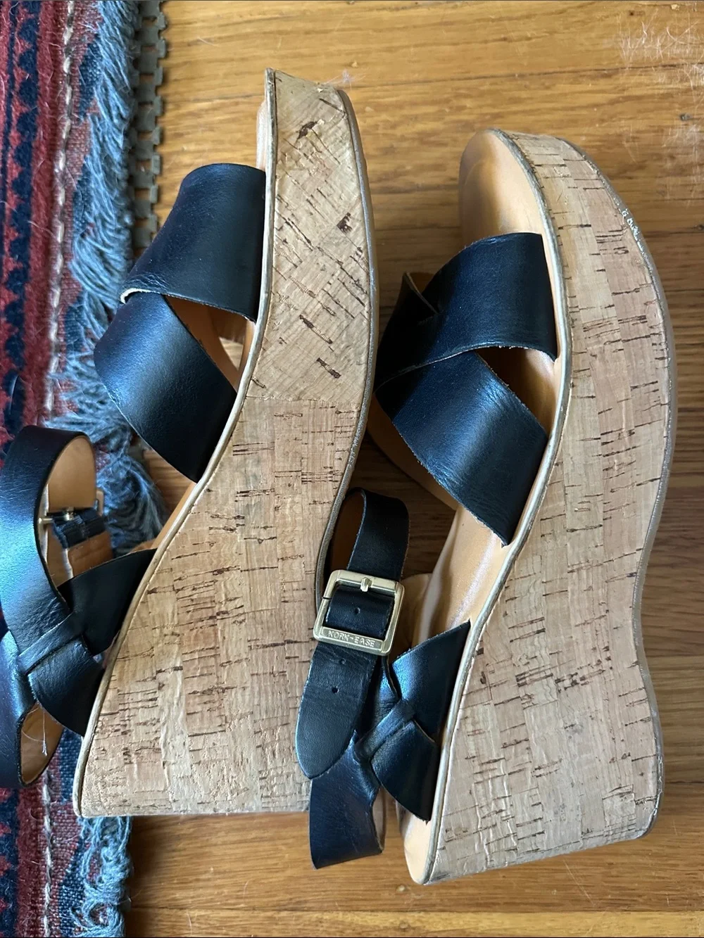 Kork-Ease Black Leather Ava Crossband Sandals with Cork-Style Platform Heel 11